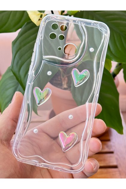 Redmi 10C/Poco C40 Case 3D Heart Pearl Design Patterned Silicone Cover with Camera Protection