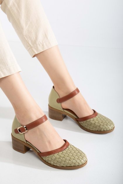 Women's genuine leather closed toe braided sandals - green