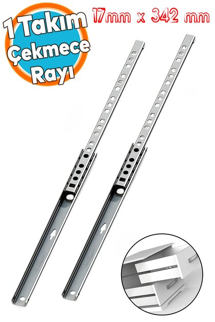 Teleskopik İnce Bilyeli Bilyalı Dolap Çekmece Rayı Sürgüsü Metal En 1.7 cm 17 mm Uzunluk 34.2 cm