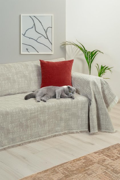 Purecot Premium Cotton Tufted Sofa Cover 180X300 Large Double Sided Anti-Sweat Anti-Slip Light Brown