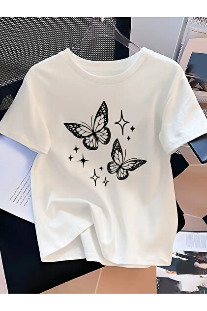 GALASHOP Kelebek desenli kadın tişört model 77 - Fiyatı, Yorumları