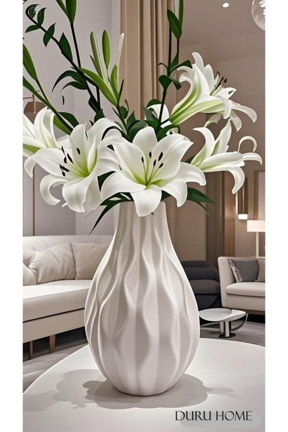 İskandinav Bohem Tarzı Modern Dalga Desen Seramik Beyaz Vazo 21 cm