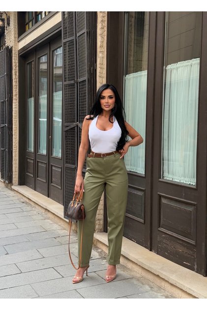 Klassische Karottenhose mit hoher Taille und doppeltem Bein für Damen