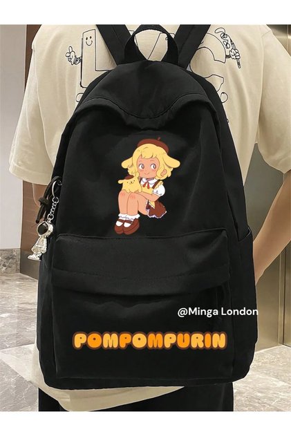 حقيبة ظهر مدرسية مطبوعة للفتيات من Pompompurin باللون الأسود، وغرفة الدراسة، وحقيبة ظهر للدورة