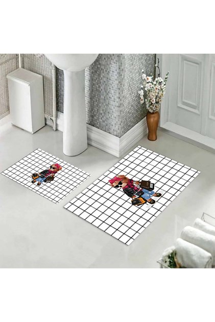 Teddy Bear Patterned Set of 2 Non-Slip Bath Mats