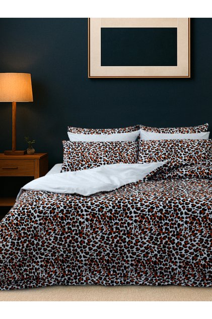 Double Duvet Cover Set with Elastic Sheets (King Size) Leopard Pattern 200*220 cm