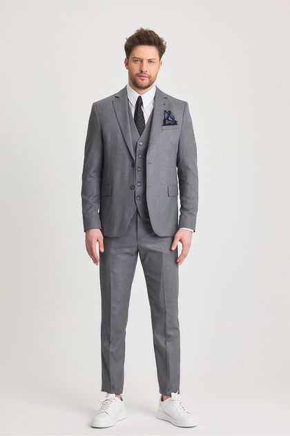 Frappoli Serardo Men's Black-Grey Mixed Slim Fit Jacket Pants Vest Suit-  Trendyol