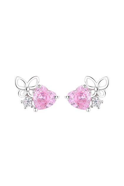 Cercei Stud Fluture și Inimă din Argint 925, cu Zirconiu, Placati cu Rodiu