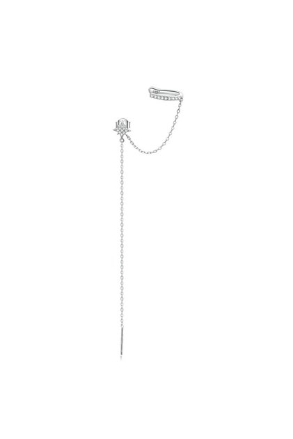 Cercel Ear Cuff cu Stea și Lanț Threader 13 cm, Argint 925 Rodiat, Zirconii, Damă JW1007