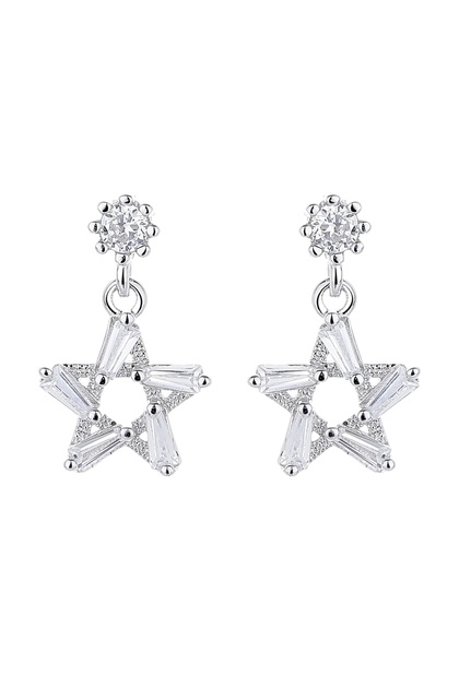 Cercei Stud Stea din Argint 925, cu Zirconiu, Placati cu Rodiu, Bijuterii Celeste