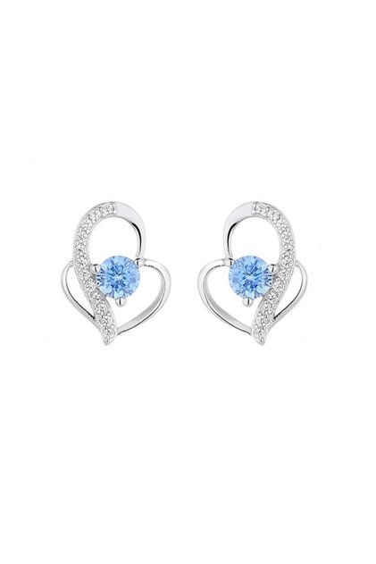 Cercei Stud Inimă cu Zirconiu Albastru din Argint 925, Placati cu Rodiu, Stil Elegant