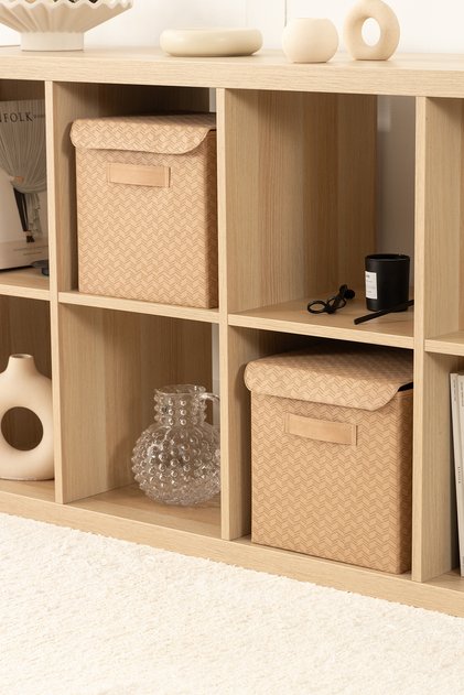 2-Piece Beige Closet Laundry Toy Organizer Folding Lid Storage Box Organizer / 28X28X28