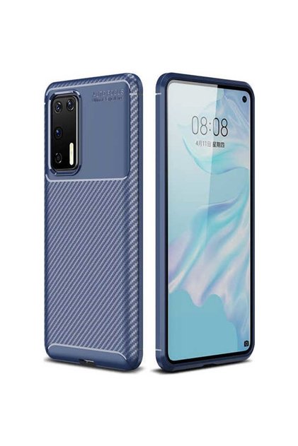 Case for Huawei P40 Carbon Patterned Lux Silicone Navy Blue + Ghost Screen Protector