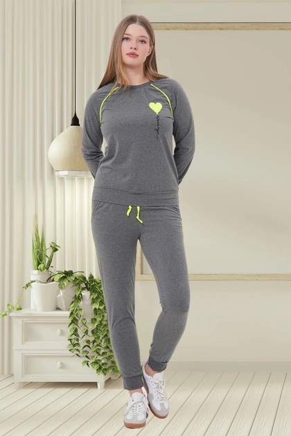 Sports Women's Long Sleeve Cuffed Sleeves and Ankles Pajama Set %85 Cotton, %10 Viscose, %5 Lycra