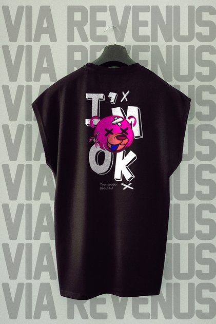 I'M Ok Back Printed Zero Sleeve Crew Neck Sports Tshirt