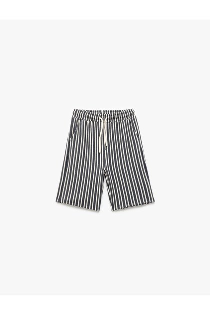 Belted Bermuda Striped Shorts with Pocket Detail