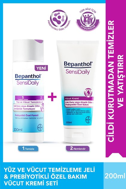 Sensidaily Günlük Vücut Bakım Kremi 200ml + Yüz ve Vücut Temizleme Jeli 200ml - Çok Kuru Atopik Cilt