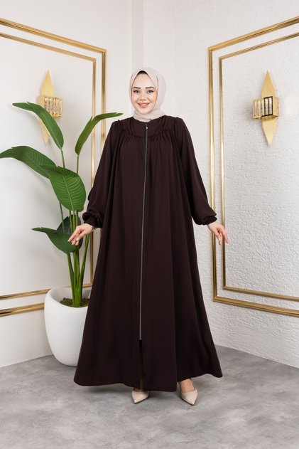 Robalı Medina Silk Fabric Comfortable/Relaxed Cut Ferace - Bitter Brown / F142