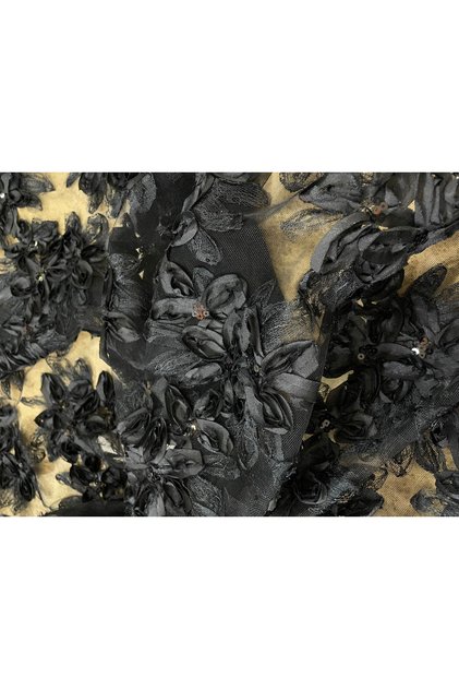 3D Floral Pattern Sequined Tulle Fabric Black & Cream Color Optional | 1 Meter