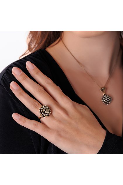 Gürs Copper Handmade Crystal Stone Blackening Free Women's Ring with Special Box