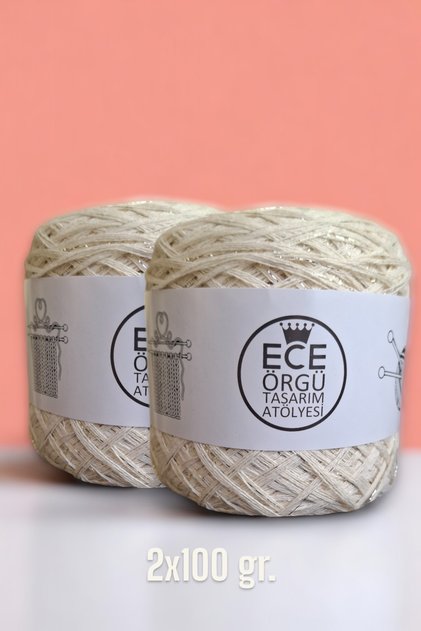 Gold Sim Mix between Off-White Colored Multi-Layer Mercerized Cotton Hand Knitting Rope (200 Gr.)