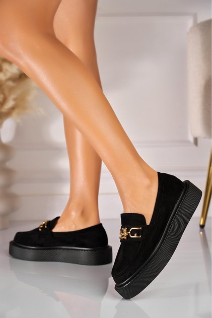 Pantofi dama casual Negri din Piele Ecologica Intoarsa Daelia