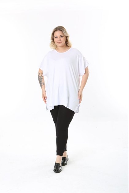 Women's Large Size Oversize Model Unprinted Stretch Lycra Soft Fabric Viscos Bluz