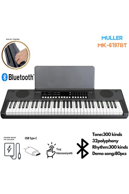 MÜLLER MK-6197BT 61 TUŞ ORG TUŞ HASSASİYETLİ (BLUETOOTH ÖZELLİKLİ)