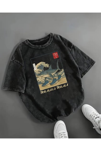 Tralalero Tralala Printed Washable Vintage Unisex Oversize T-Shirt