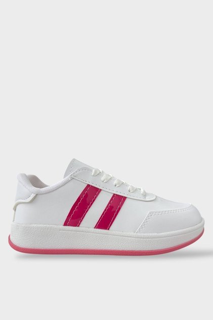 Unisex Flat Light Sole Casual Sneaker Shoes White - Fuchia