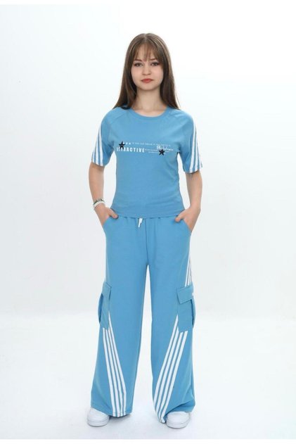 Girls' Two-Piece Tracksuit Set - Cargo Pocket Pants & Short Sleeve T-Shirt - 100% Cotton