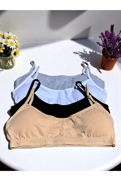 Young Girl 4-Piece Padded Rope Strap Colorful Cotton Lycra Half Tank Top