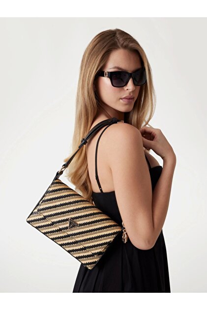 Guess SIMONA FLAP SHOULDER BAG Kadın Siyah Omuz Çantası