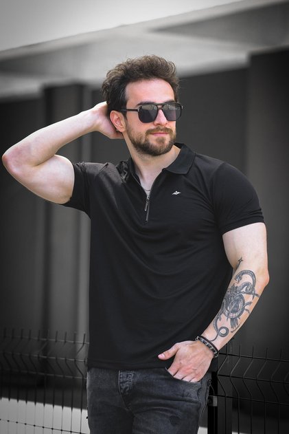 Zack Polo Collar Honeycomb Fabric Half Zipper Men's Tshirt
