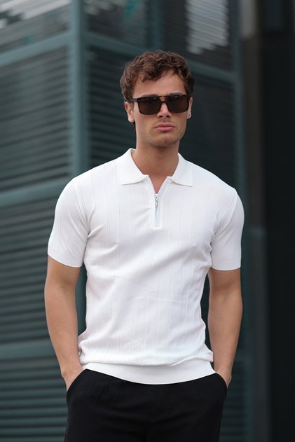 Herren-T-Shirt mit Polo-Ausschnitt und halbem Reißverschluss