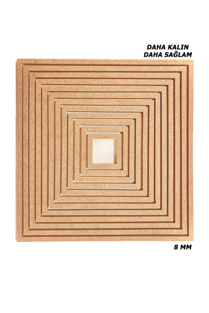 12'li Kare Ham Mdf, 8mm Kalınlık, 30 Cm Kasnak, Boyanabilir Vidasız Kasnak, Makrome Halkası