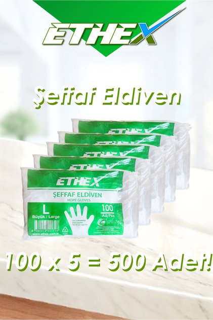 Şeffaf Eldiven - 100 Adet (5 Paket - Toplam 500 Adet)