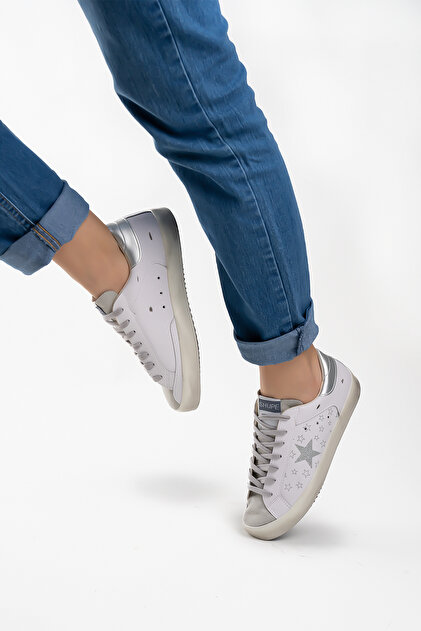 Shudy Kadın Beyaz Gri Yıldız Logolu Spor Ayakkabı Sneaker - Fiyatı