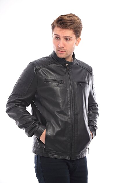 saremod Derimont Embroidered Judge Collar Genuine Leather Jacket