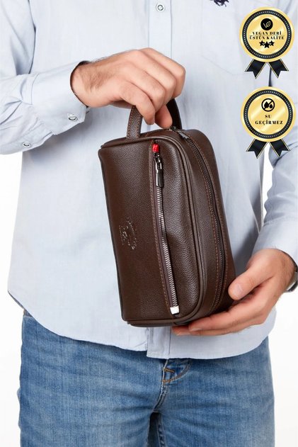 Suni Deri Erkek Traş Çantası, Günlük Kozmetik Çantası Traşlık