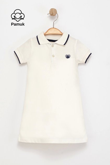 Girl's Polo Neck Embroidered Cotton Summer Short Sleeve Dress