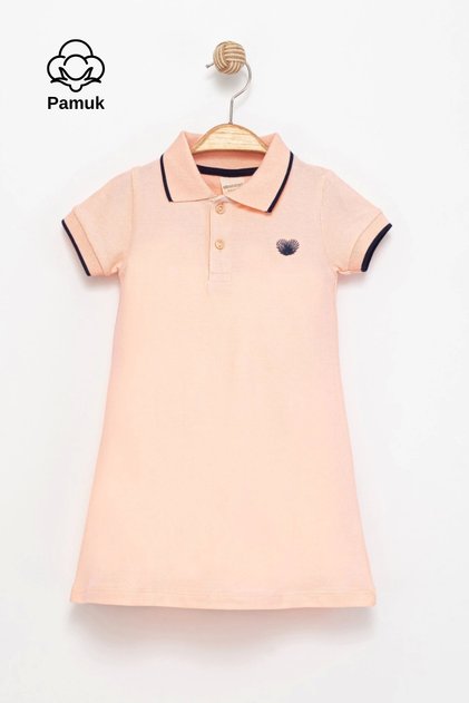 Girl's Polo Neck Embroidered Cotton Summer Short Sleeve Dress