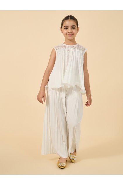Sleeveless Ruffled Top with Wide Leg Trousers Set