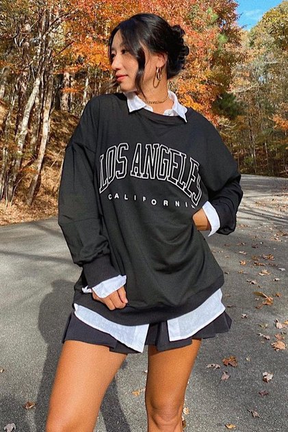 Mad Girls Black Printed Oversize Women's Sweatshirt Mg780