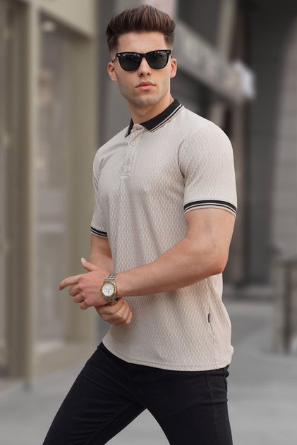 Beige Basic Polo Neck T-Shirt 5893