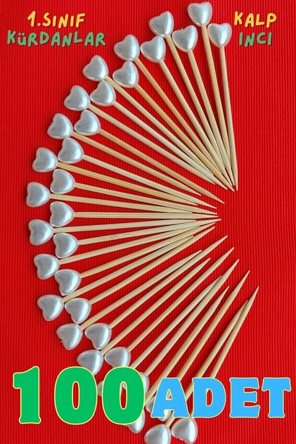 100 Pieces Heart Pearl Cocktail Toothpick - Engagement Promise Heart Pearl Decorated Toothpick - Heart 10mm