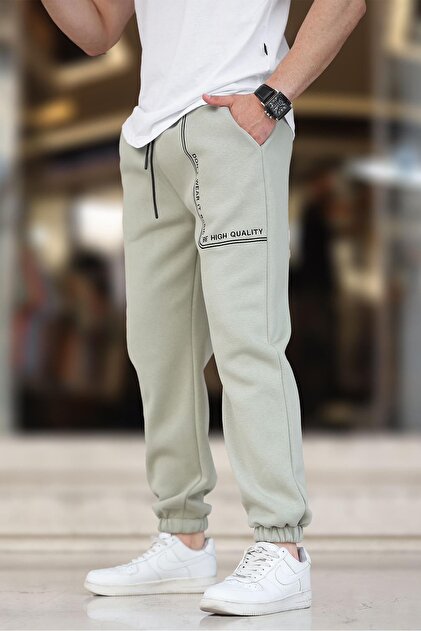 Green Men's Printed Sweatpants with Elastic Cuffs 6549