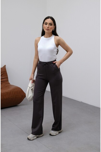 Women's Smoked 2 Thread Palazzo High Waist Loose Wide Leg Loose Sweatpants