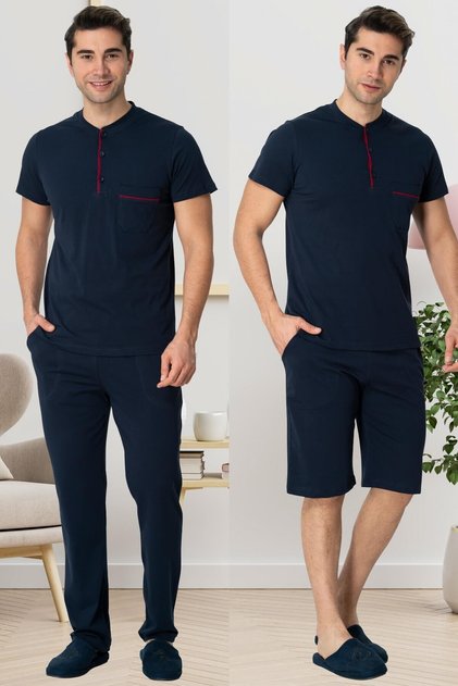 Mecit 2769 Navy Blue Men's Pajama Set with Large Size Shorts