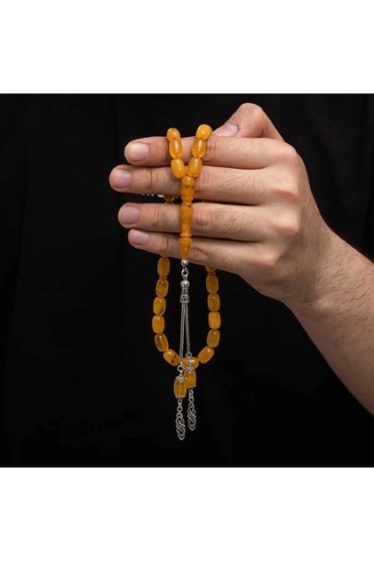 Silver Tassel Clamping Amber Prayer Beads